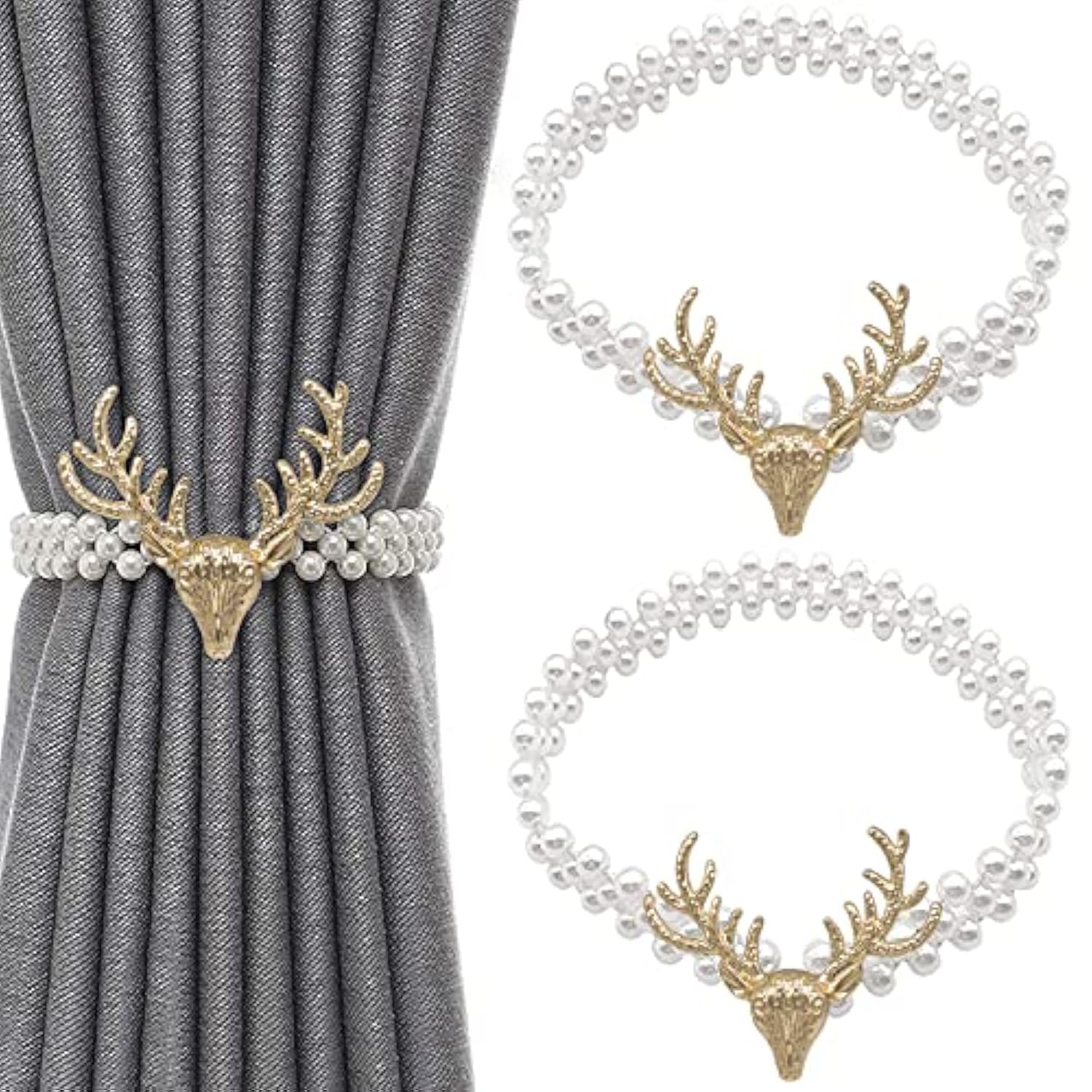 HASTHIP 2pcs Curtain Holders Tieback Metal TieBacks with Classy Small Pearl Elastic Rope Curtains Tie Backs for Home Office Hotel Window Drape Decor (Gold) HASTHIP 2pcs Curtain Holders Tieback Metal TieBacks with Classy Small Pearl Elastic Rope Curtains Tie Backs for Home Office Hotel Window Drape Decor (Gold)